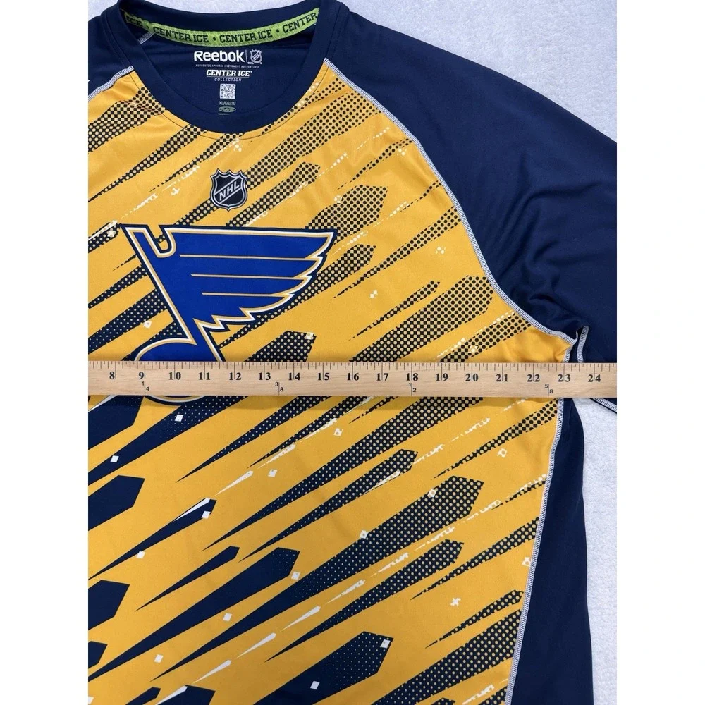 Reebok Pullover Shirt Men XL Blue Yellow Blues Center Ice‎ Collection LS